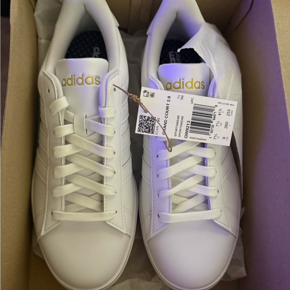 adidas White Sneakers with Gold Logo